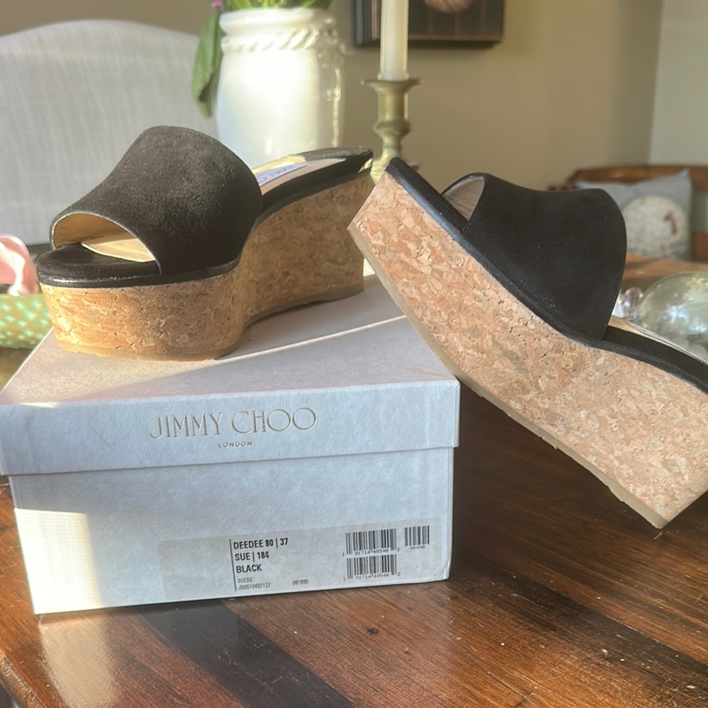 Jimmy Choo Black Platform Sandals with Cork Sole